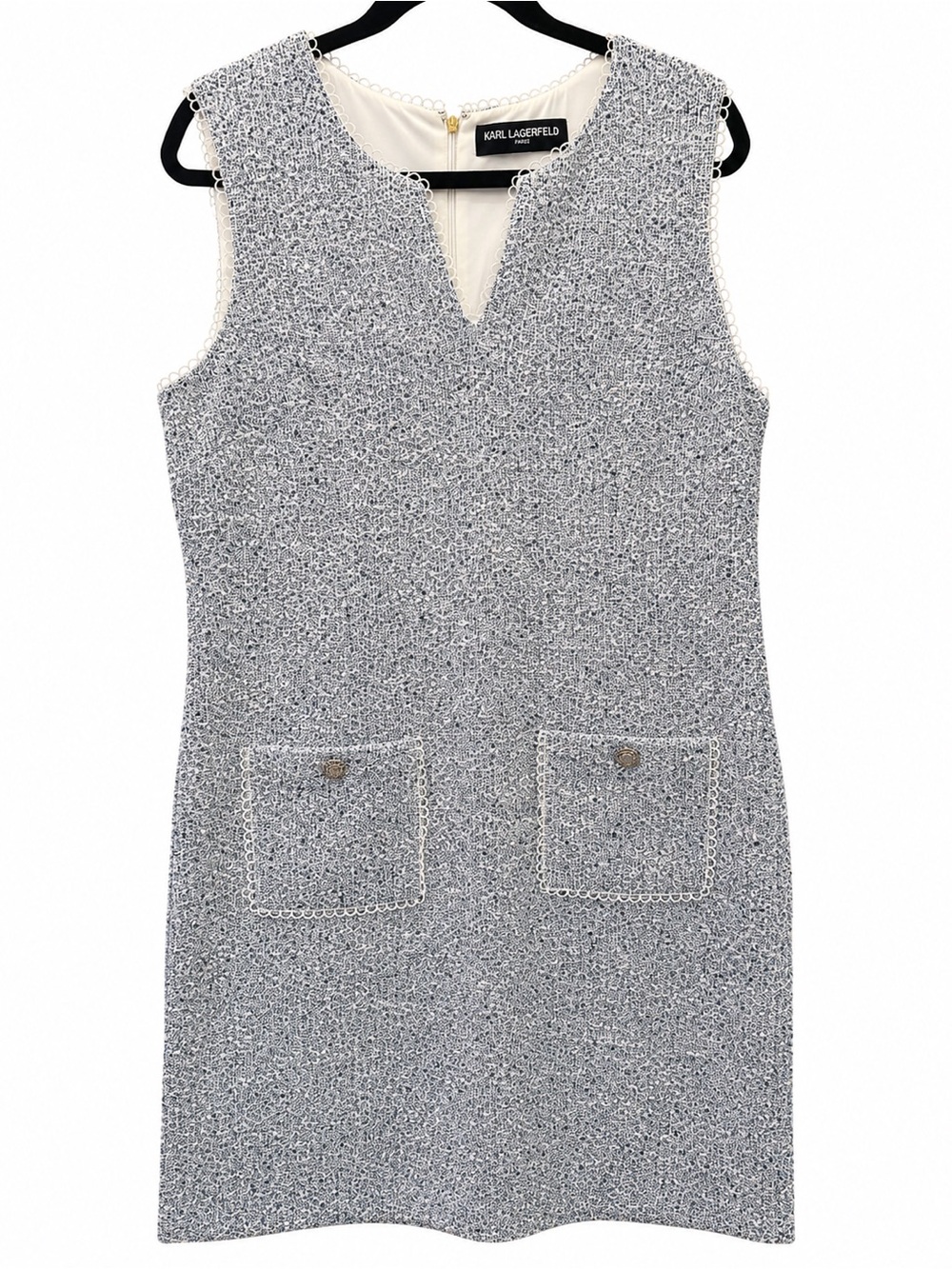 Karl Lagerfeld Paris Blue White Tweed Boucle Sheath Dress